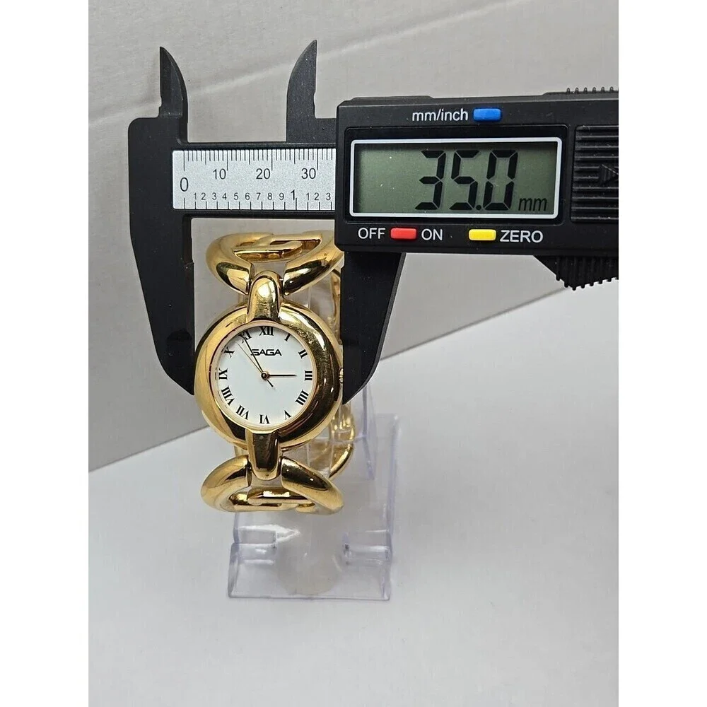 Saga by Mathey Tissot Womens Gold Tone Chunky Bracelet Watch Roman New Battery